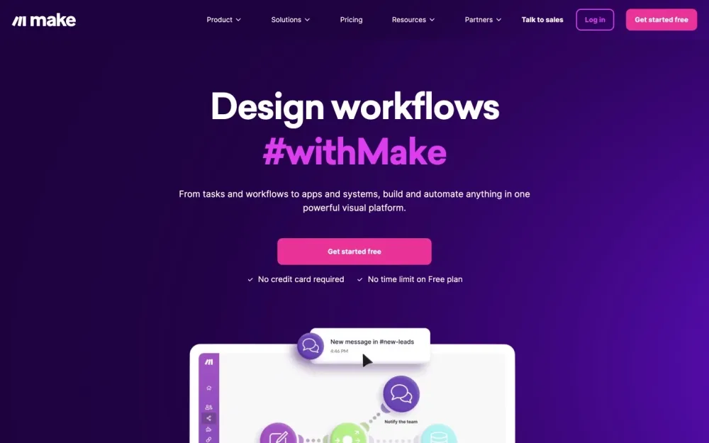 Make - A no-code platform to automate and integrate workflows visually