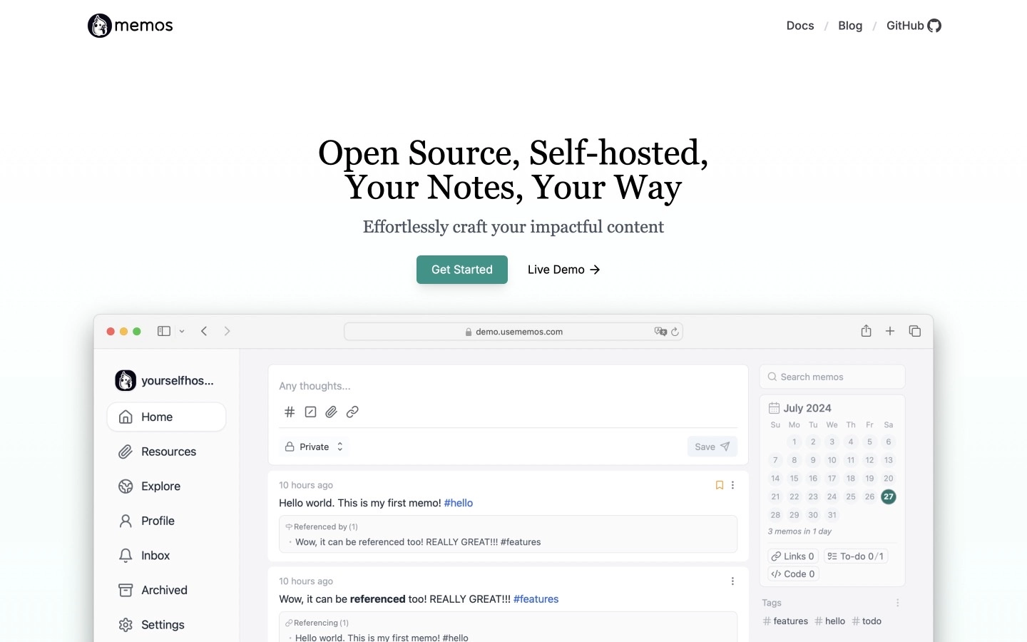 Memos - A self-hosted note-taking application designed for ultimate privacy and control