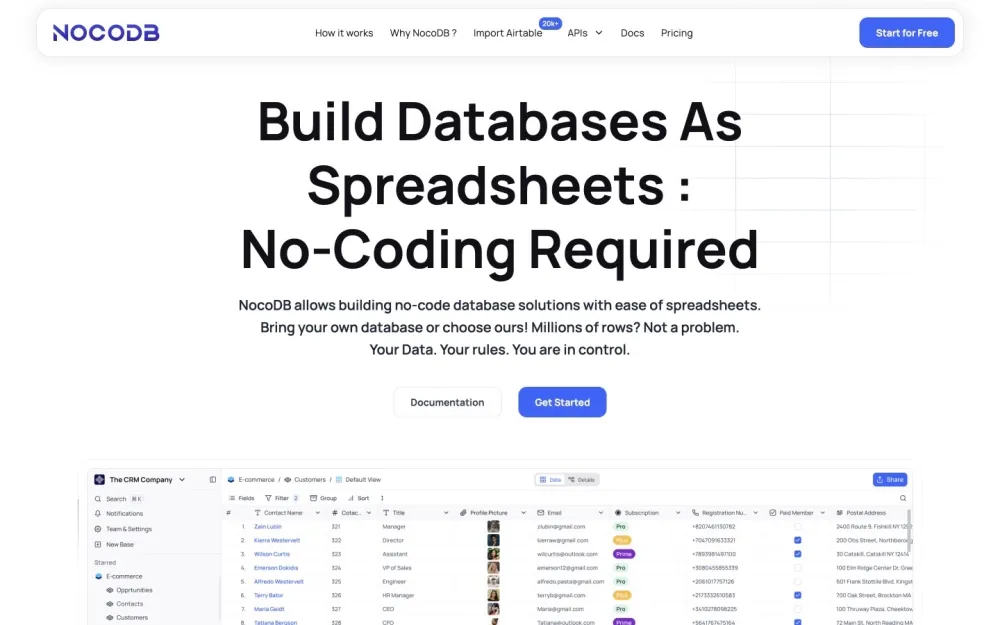 NocoDB - Open-source, no-code platform for creating databases, internal tools, and workflows