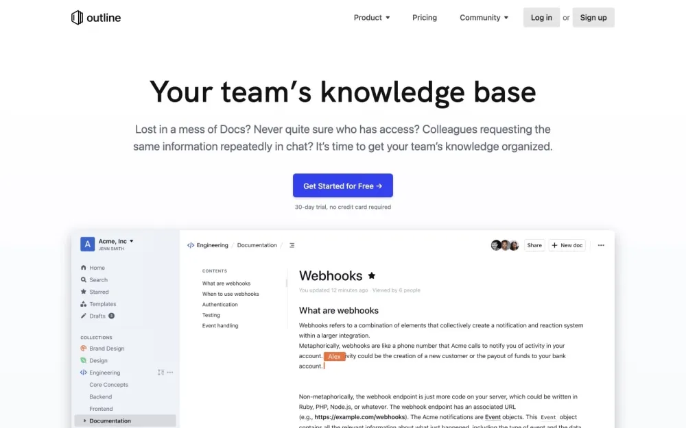 Outline - Team-friendly knowledge base with fast search and organized document collaboration