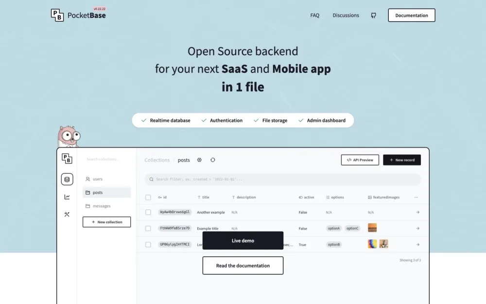 Pocketbase - Lightweight backend-as-a-service (BaaS) for building applications quickly and efficiently