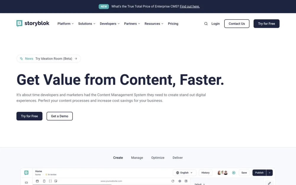 Storyblok - A robust headless CMS tailored for enterprises seeking efficient content management